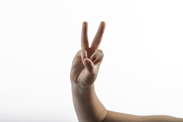 Image showing Young hand make 2 fingers gesture