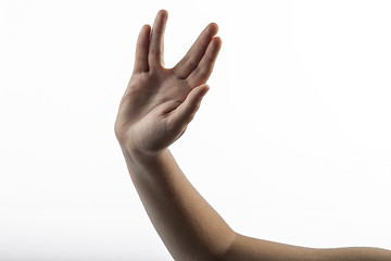 Image showing Young hands make Vulcan Salute