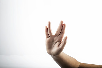 Image showing Young hands make Vulcan Salute