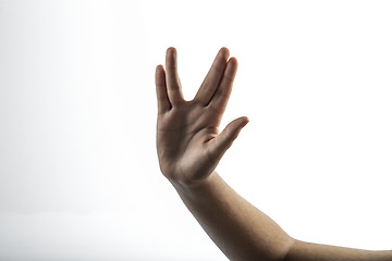 Image showing Young hands make Vulcan Salute