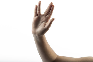 Image showing Young hands make Vulcan Salute