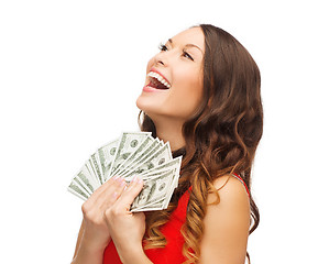 Image showing woman in red dress with us dollar money