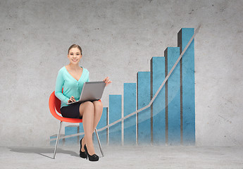 Image showing young businesswoman sitting in chair with laptop