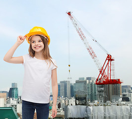 Image showing smiling little girl in protective helmet