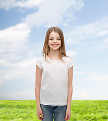 Image showing smiling little girl in white blank t-shirt