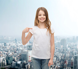 Image showing smiling little girl in blank white t-shirt