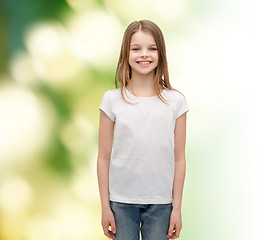 Image showing smiling little girl in white blank t-shirt