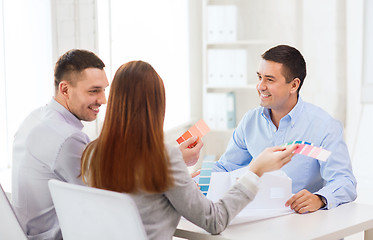 Image showing couple looking at model of their house at office