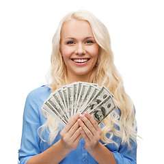 Image showing smiling girl with dollar cash money