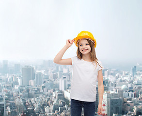 Image showing smiling little girl in protective helmet