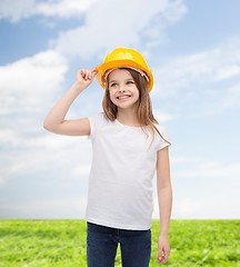 Image showing smiling little girl in protective helmet