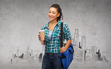 Image showing smiling student with bag and take away coffee cup