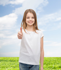 Image showing girl in blank white t-shirt showing thumbs up