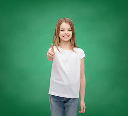 Image showing girl in blank white t-shirt showing thumbs up