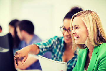 Image showing students with computer studying at school