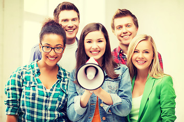 Image showing group of students with megaphone at school