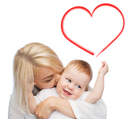 Image showing happy mother kissing smiling baby