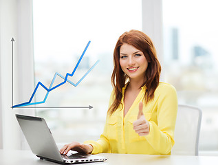 Image showing smiling student with laptop computer at school