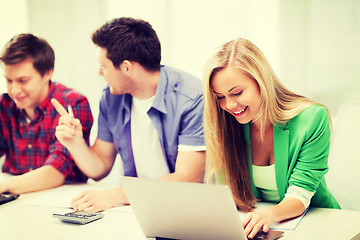 Image showing students writing test or exam in lecture at school