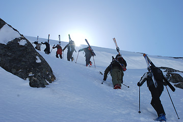 Image showing Mountain climbing for skiing