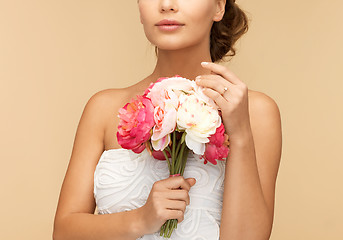 Image showing woman with bouquet of flowers