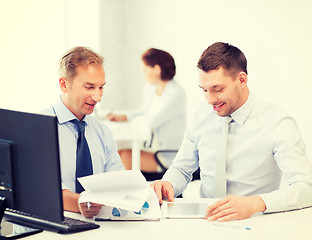 Image showing businessmen with notebook and tablet pc