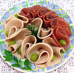 Image showing Cooked sausage and salami