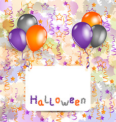 Image showing Halloween card with set colorful balloons and tinsel