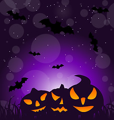 Image showing Halloween ominous pumpkins on moonlight background