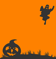 Image showing Halloween background with pumpkin and ghost