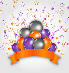 Image showing Halloween decoration with balloons, confetti and  ribbon