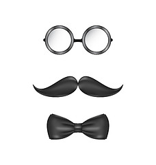 Image showing Vintage symbolic of a man face, glasses, mustache and bow-tie, i