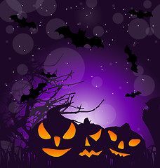 Image showing Halloween scary pumpkins, outdoor background