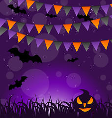 Image showing Halloween background with pumpkins and hanging flags