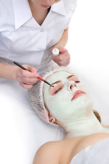 Image showing beauty salon, eyes facial mask applying