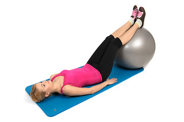 Image showing Stability Fitness Ball Leg Curls, Female Butt Exercise
