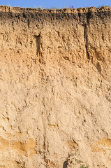 Image showing Cut of soil with different layers, grass and sky