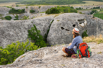 Image showing Hiking man having rest