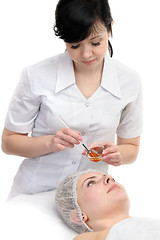 Image showing facial peeling mask applying