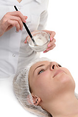 Image showing beauty salon, facial mask applying