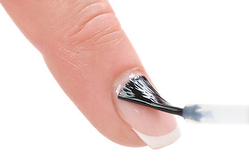 Image showing manicure, applying clear enamel