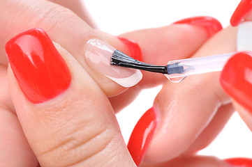 Image showing manicure, applying clear enamel