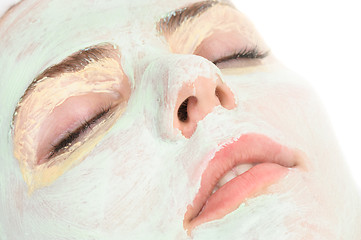 Image showing beauty salon, closeup of facial mask applied