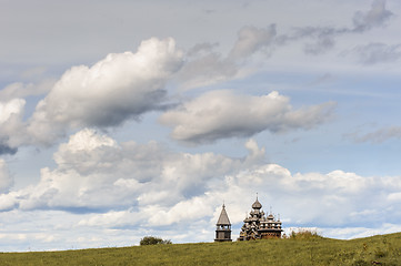 Image showing Wooden church at Kizhi against dramatic cloudscape