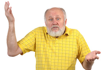 Image showing senior bald man gestures disturbance