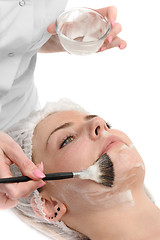 Image showing beauty salon, facial mask applying