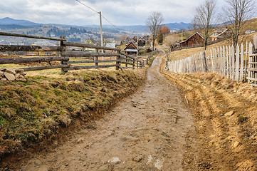 Image showing Dirty road in Carpathian village 