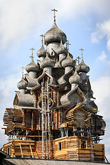 Image showing Wooden church at Kizhi under reconstruction