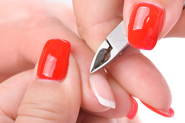 Image showing manicure applying - cutting the cuticle 