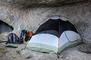 Image showing Tent in the cave